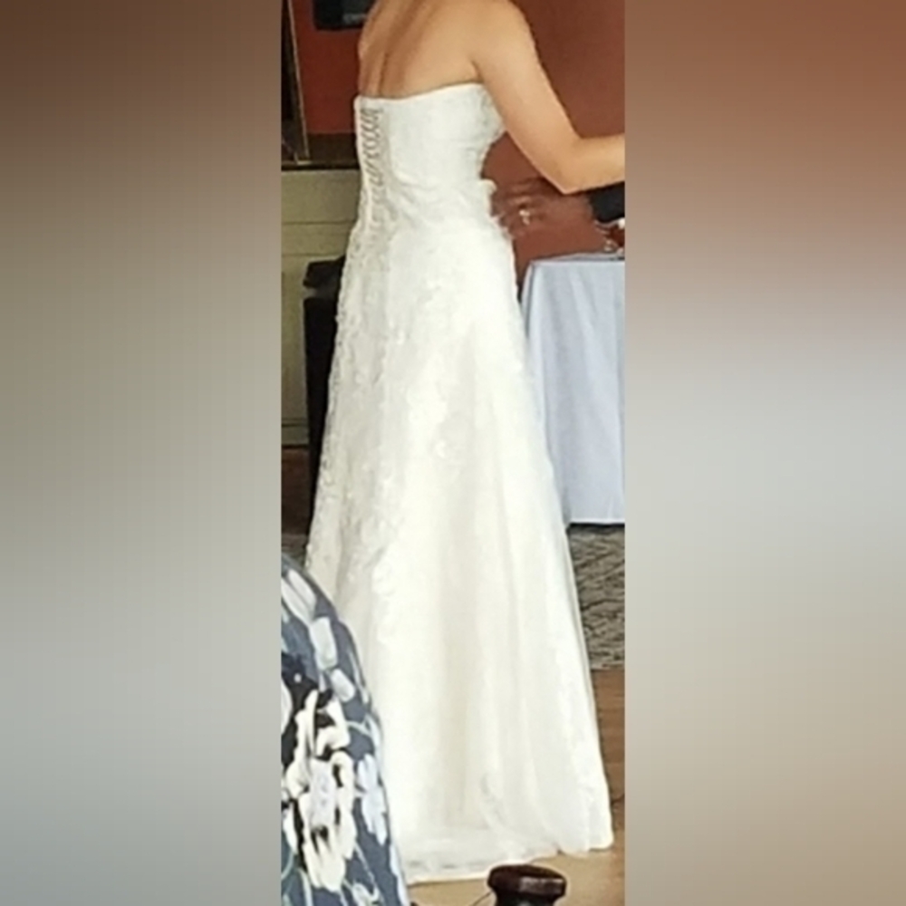 David's Bridal Jewwl Lace A-Line Wedding Dress with Beading Style #WG3755
